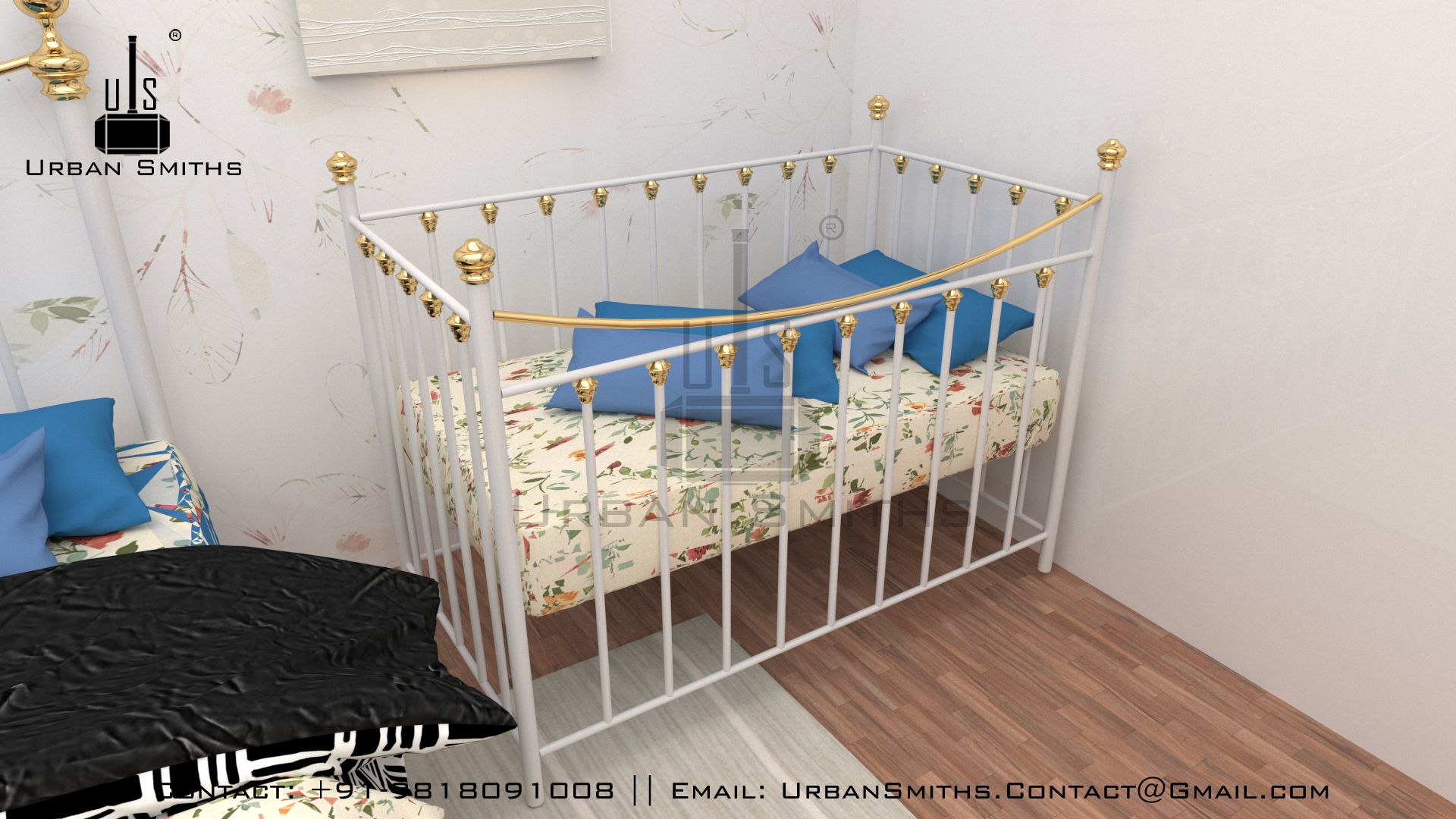 White Iron and Brass Baby Bed